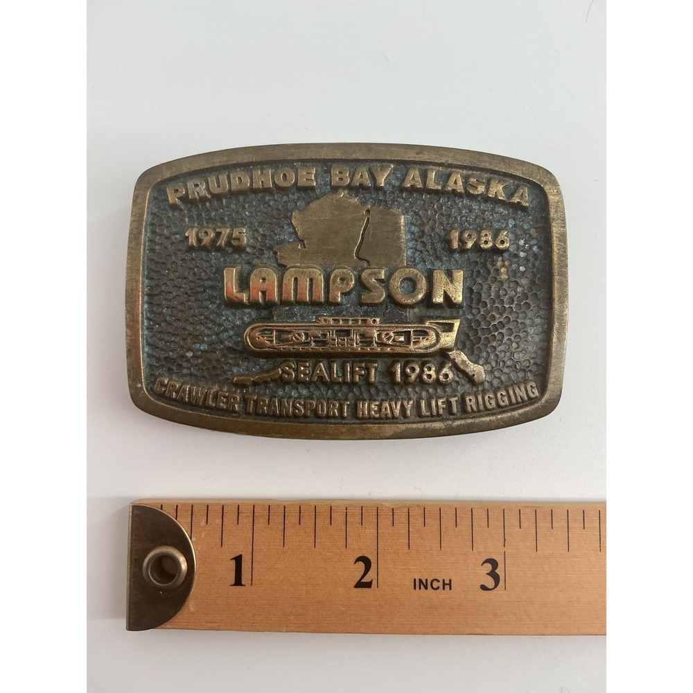 Vintage Lampson Prudhoe Bay Alaska Sealift 1986 Solid Brass Belt Buckle USA Made